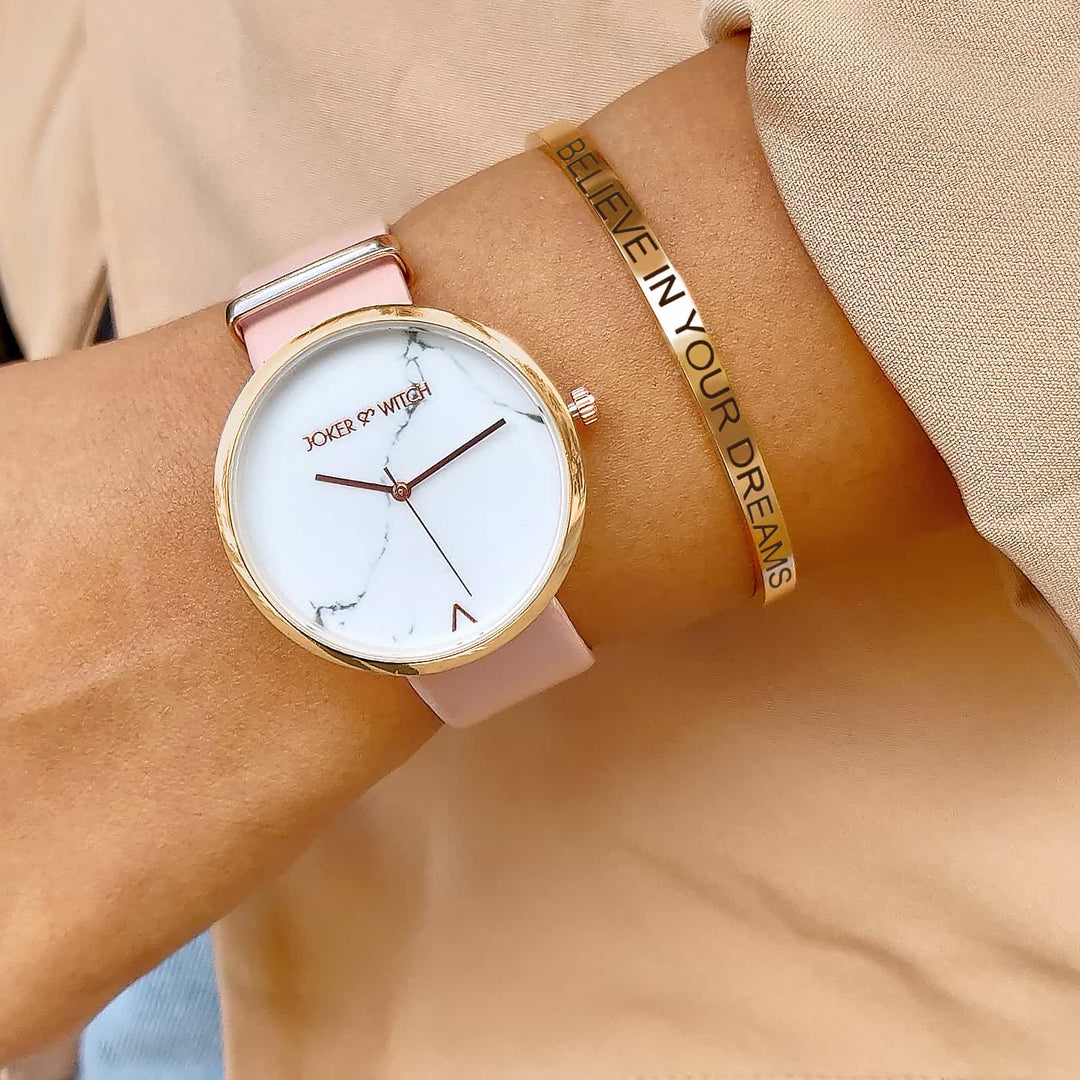 Elise Pink Marble Watch Bracelet Stack - Joker & Witch