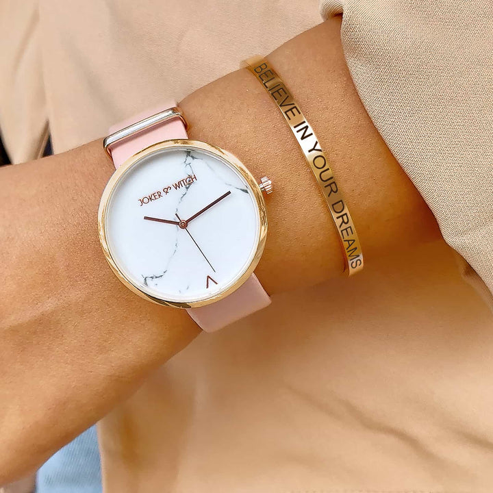 Elise Pink Marble Watch Bracelet Stack - Joker & Witch