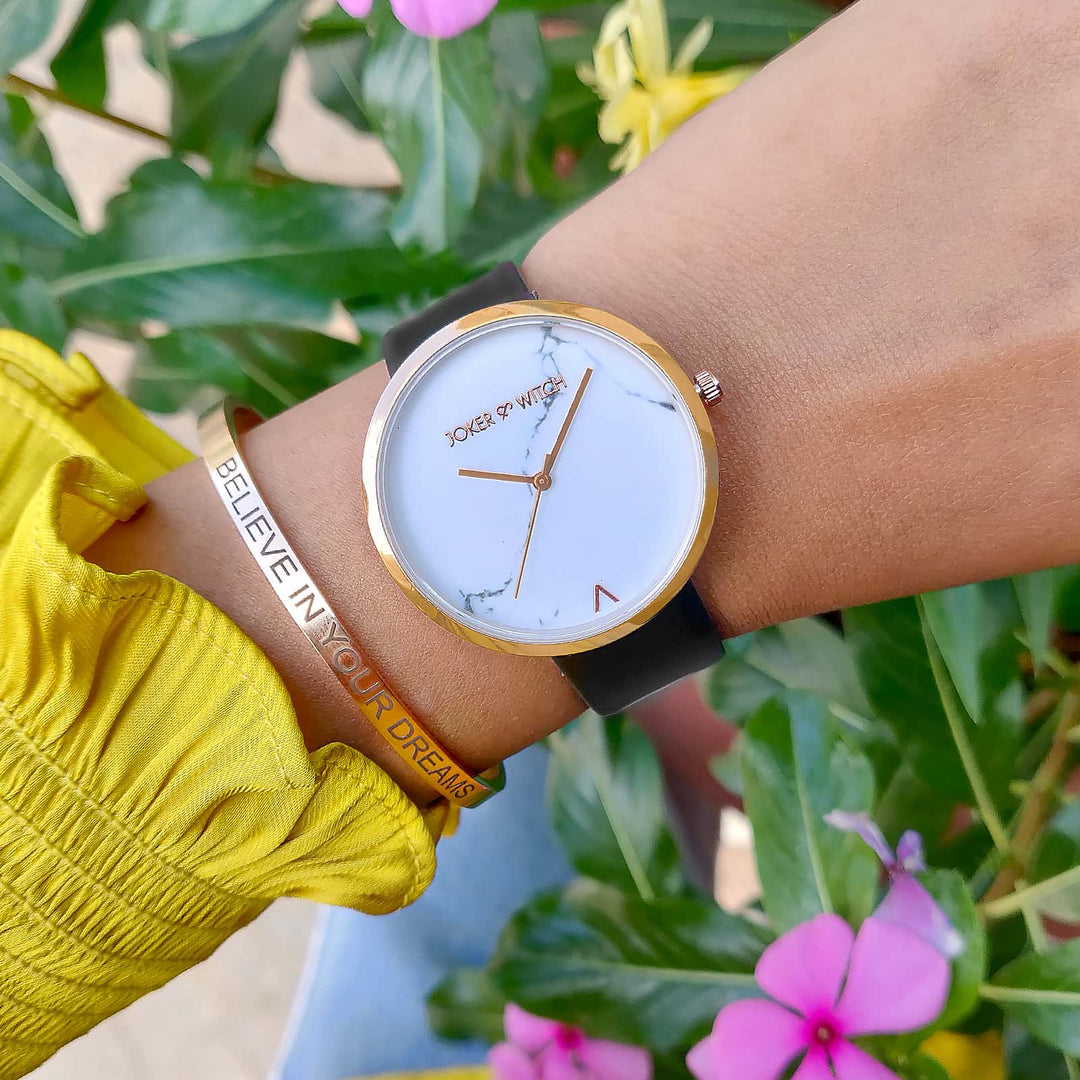 Elise Black Marble Watch Bracelet Stack - Joker & Witch