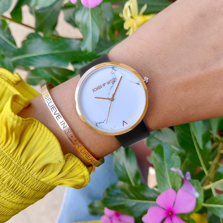 Elise Black Marble Watch Bracelet Stack - Joker & Witch