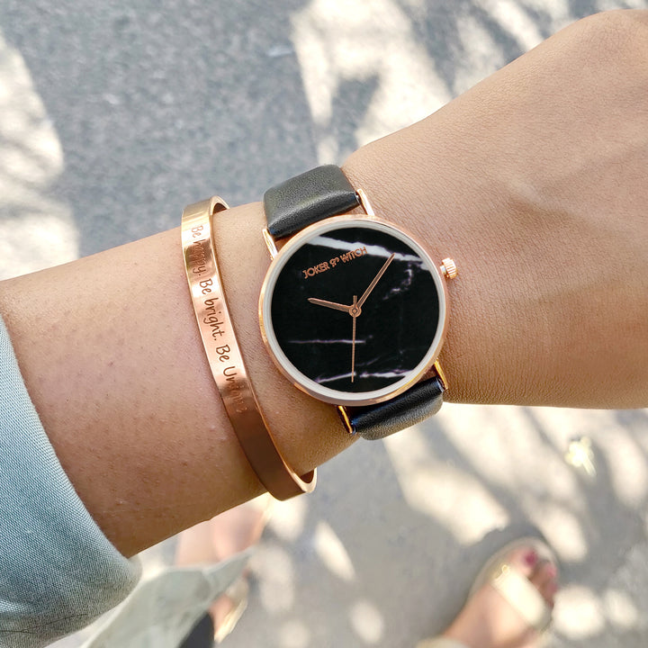 Estee Black Marble Watch Bracelet Stack - Joker & Witch