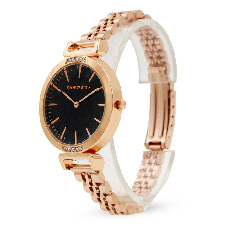 Tallie Black Dial Rosegold Watch Bracelet Stack - Joker & Witch