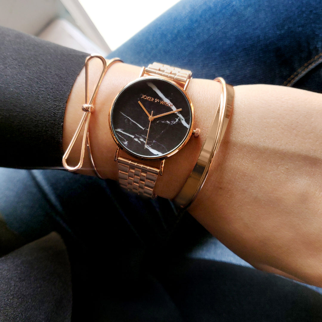 Jacoba Marble Dial Rosegold Watch Bracelet Stack - Joker & Witch