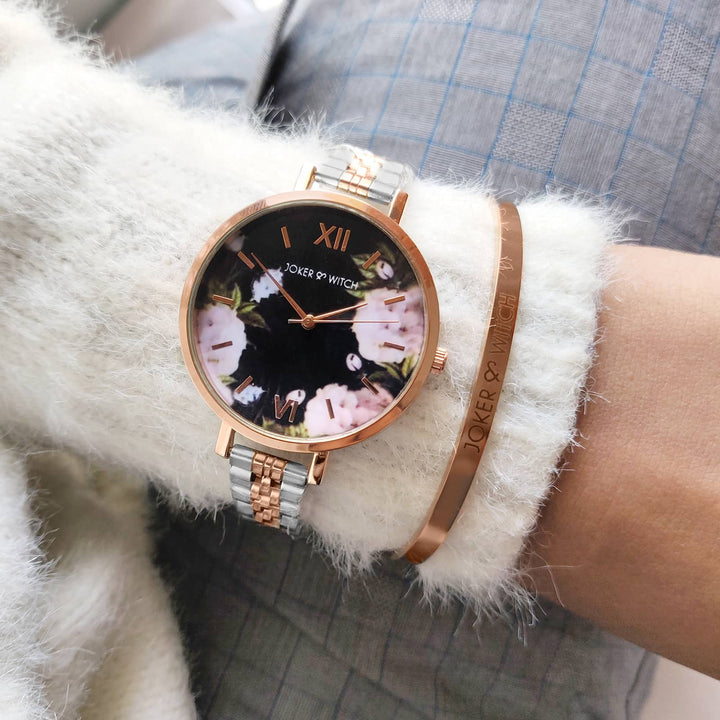Jade Floral Dial Rosegold Watch Bracelet Stack - Joker & Witch