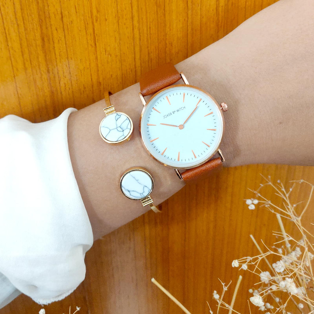 Eartha White Dial Brown Bracelet Stack - Joker & Witch