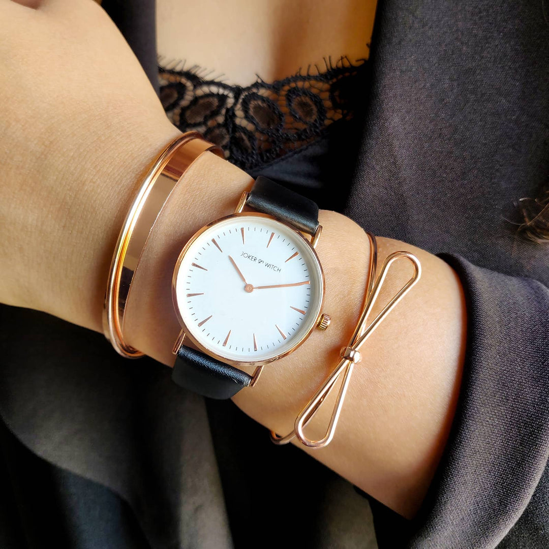 Palin White Dial Black Bracelet Stack - Joker & Witch