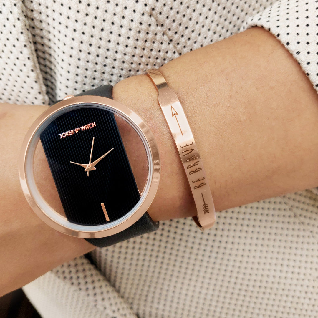 Aurora Rose gold and Black Watch Bracelet Stack - Joker & Witch