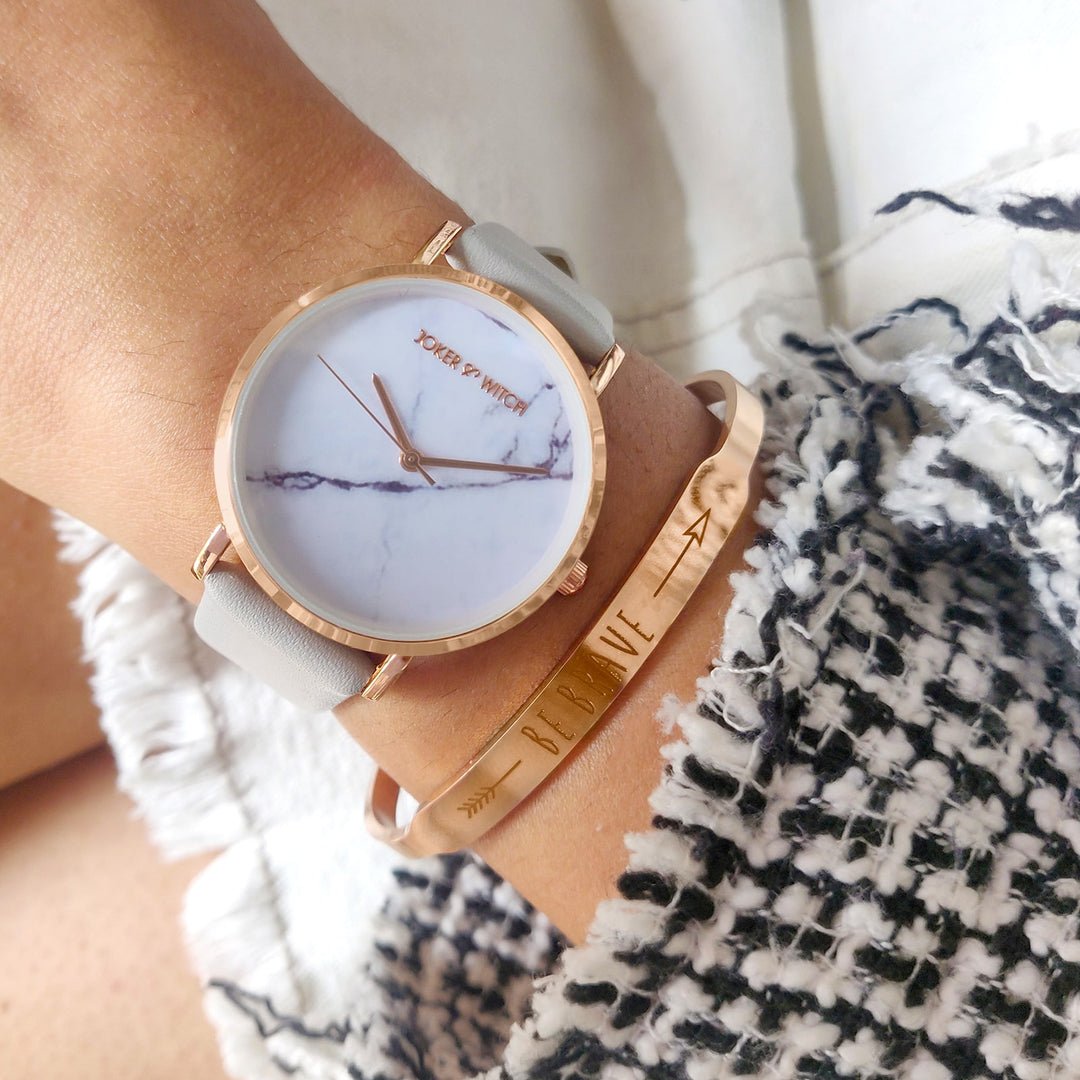 Coco Grey and Rosegold Watch Bracelet Stack - Joker & Witch