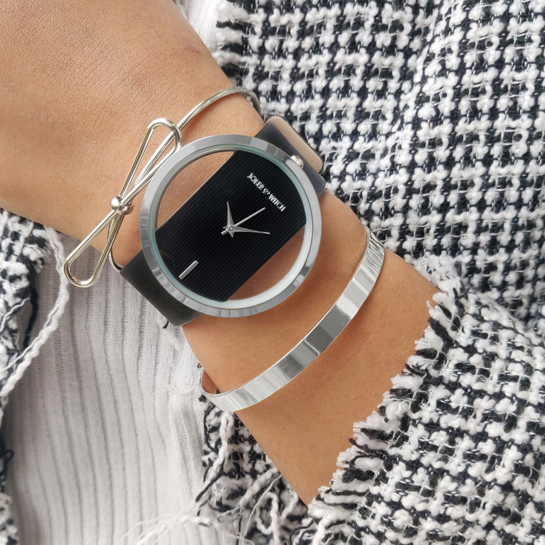 Night Black and Silver Watch Bracelet Stack - Joker & Witch