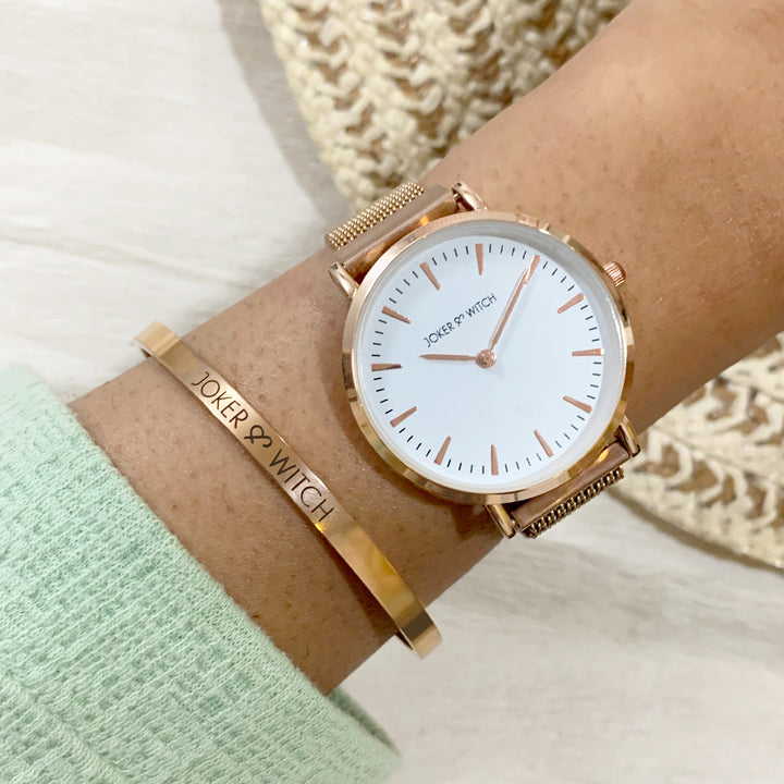 Matte Shimmer Rosegold Watch Bracelet Stack