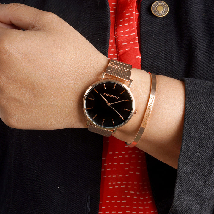 Signature Black Aquarius Watch Bracelet Stack