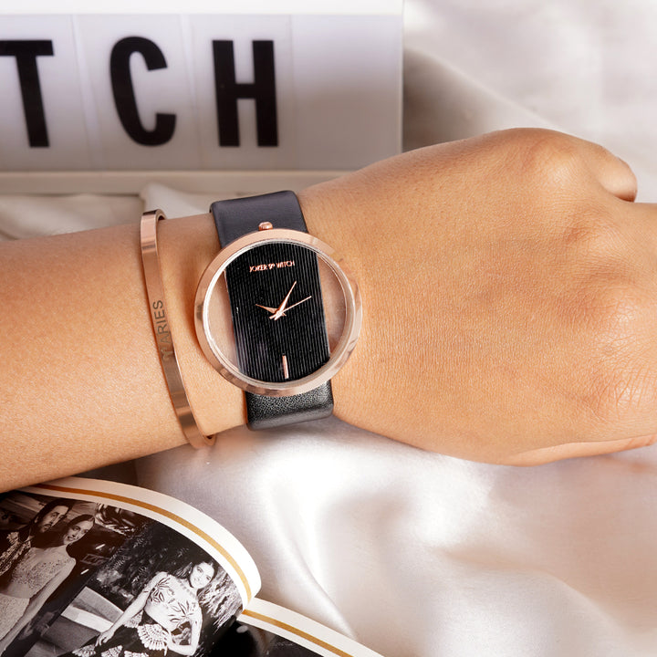 Black Futuristic Aries Watch Bracelet Stack