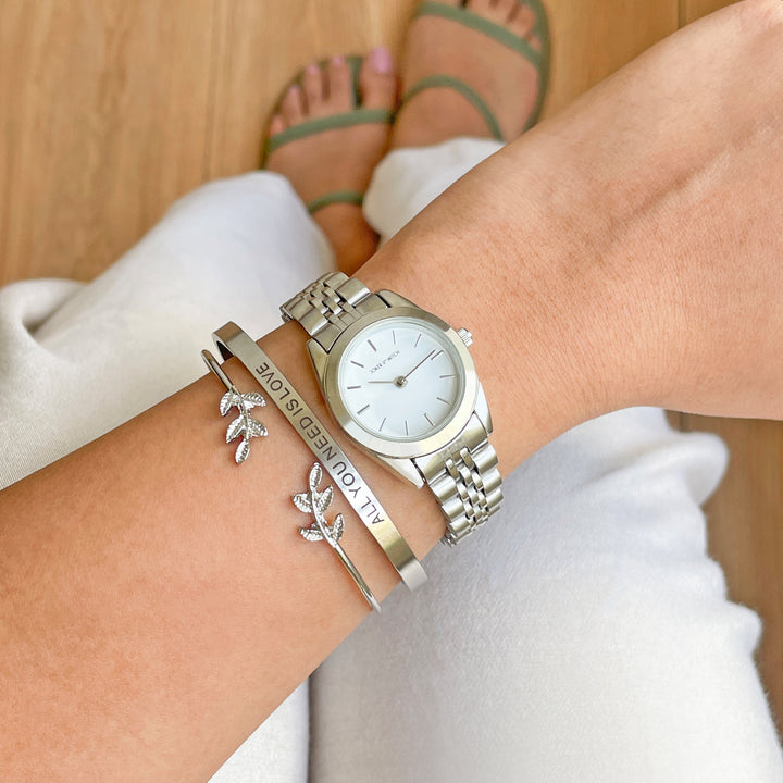 Snowflake Silver Watch Bracelet Stack
