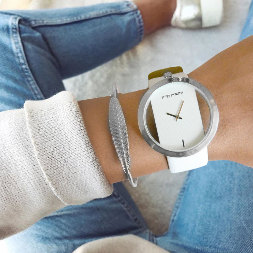 Minimal White Watch Bracelet Stack - Joker & Witch