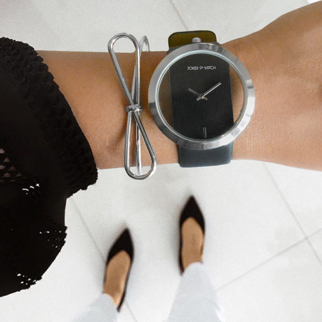 Minimal Black Watch Bracelet Stack - Joker & Witch