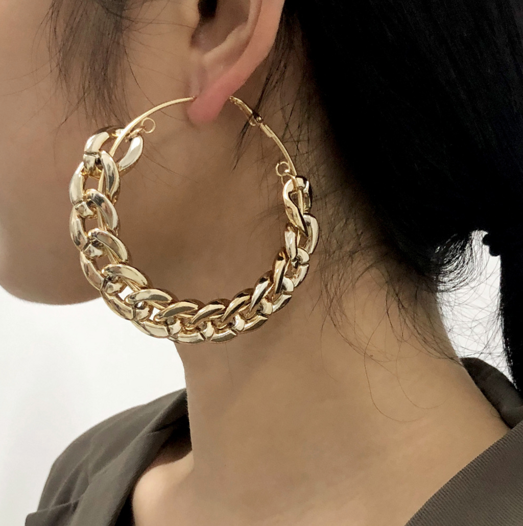 Retro Gold Chain Hoops - Main Image
