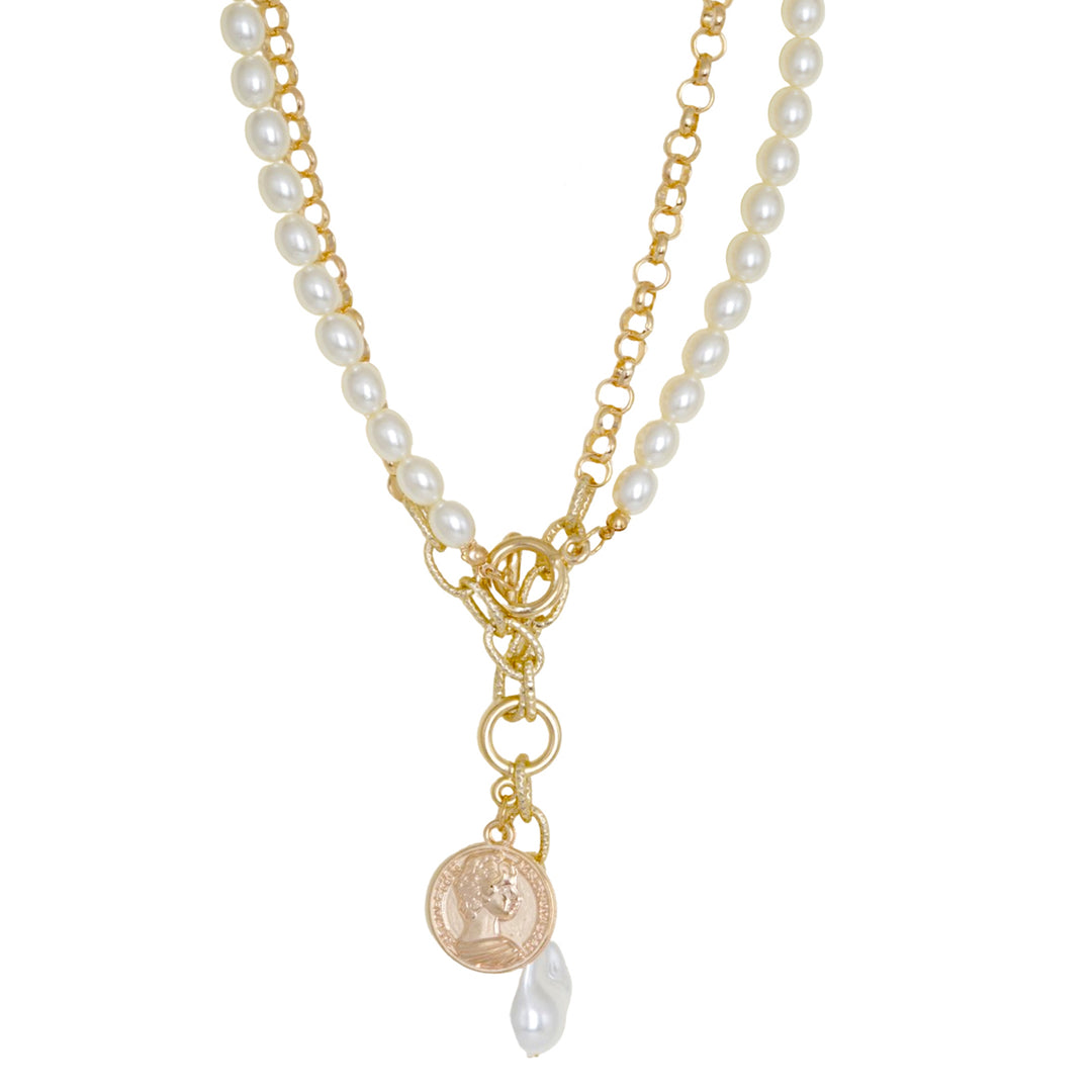 Alluring Pearl and Gold Chain Link Layered Necklace