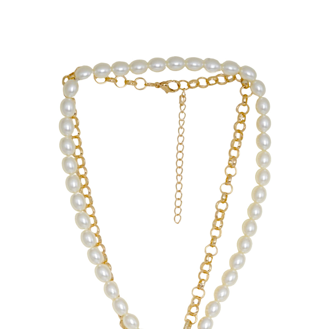 Alluring Pearl and Gold Chain Link Layered Necklace
