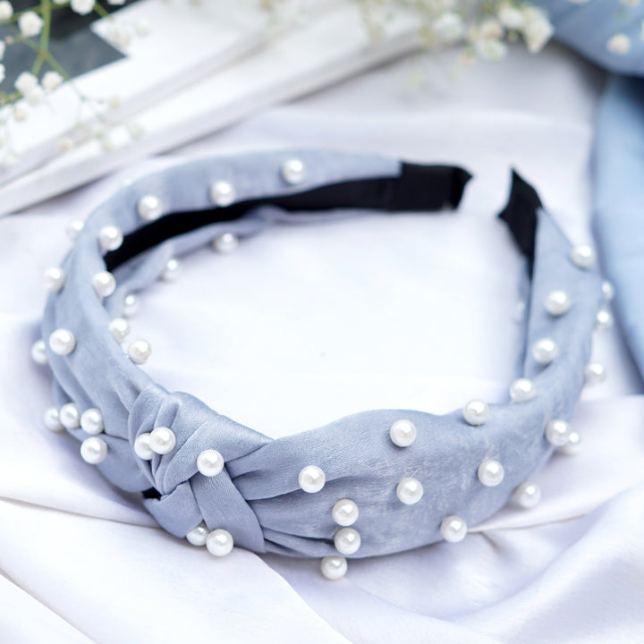 Grey Pearl Beaded Knot Headband