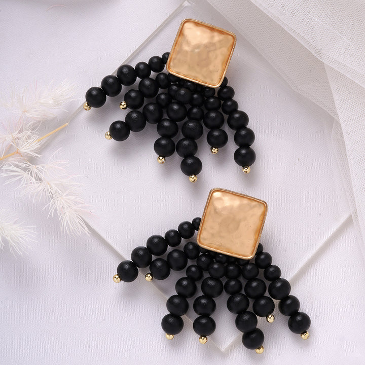 Royal Pearl Black & Gold Earrings