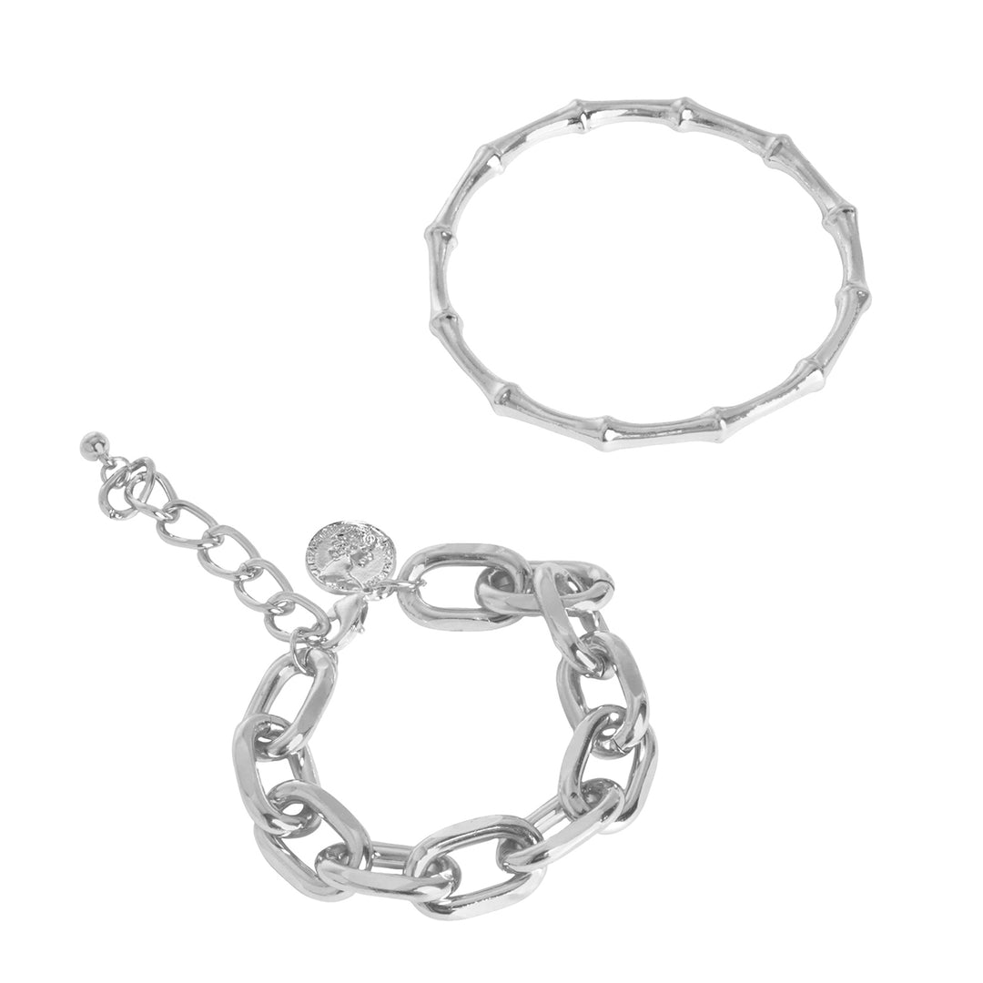 Nadia Silver Chain Link Set of 2 Bracelet