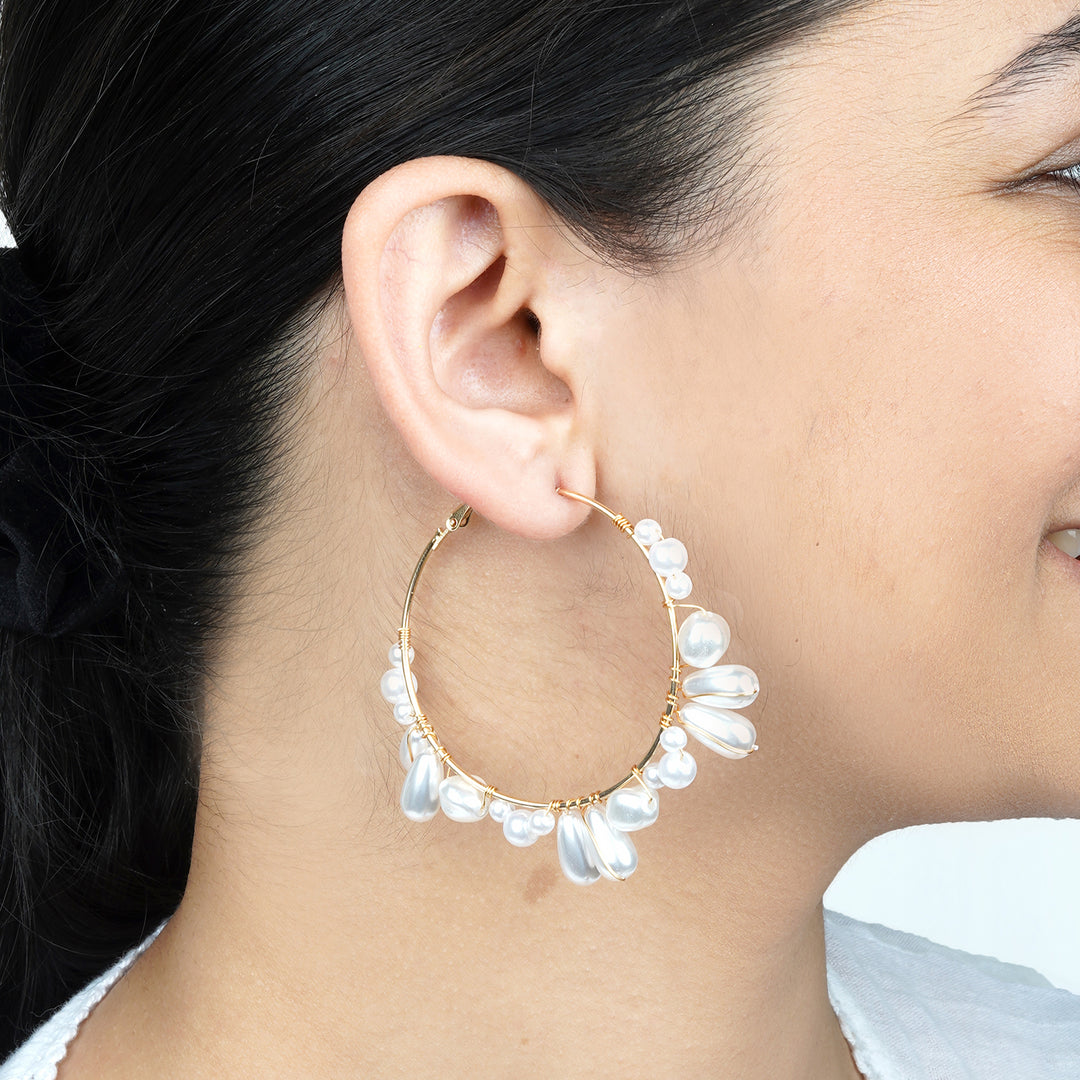 Phila Pearl Drop Hoop Earring