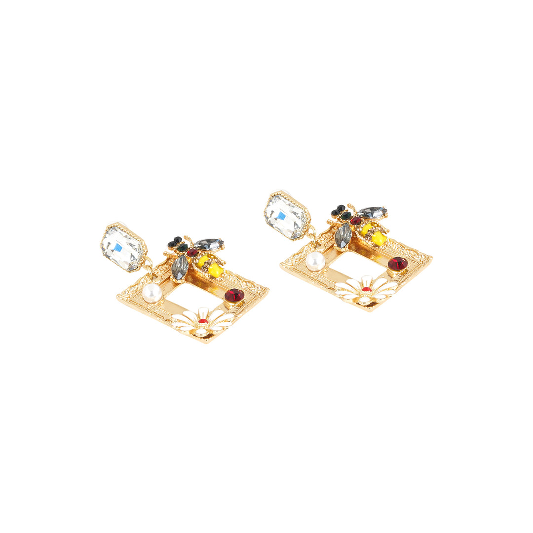 Bee Frame Floral Multicolour Earring