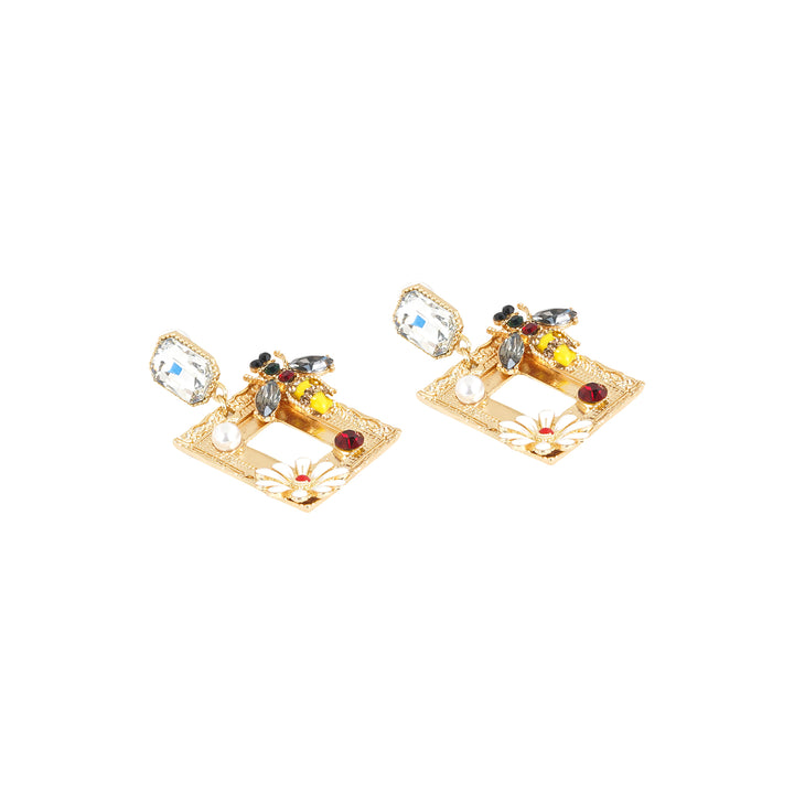 Bee Frame Floral Multicolour Earring