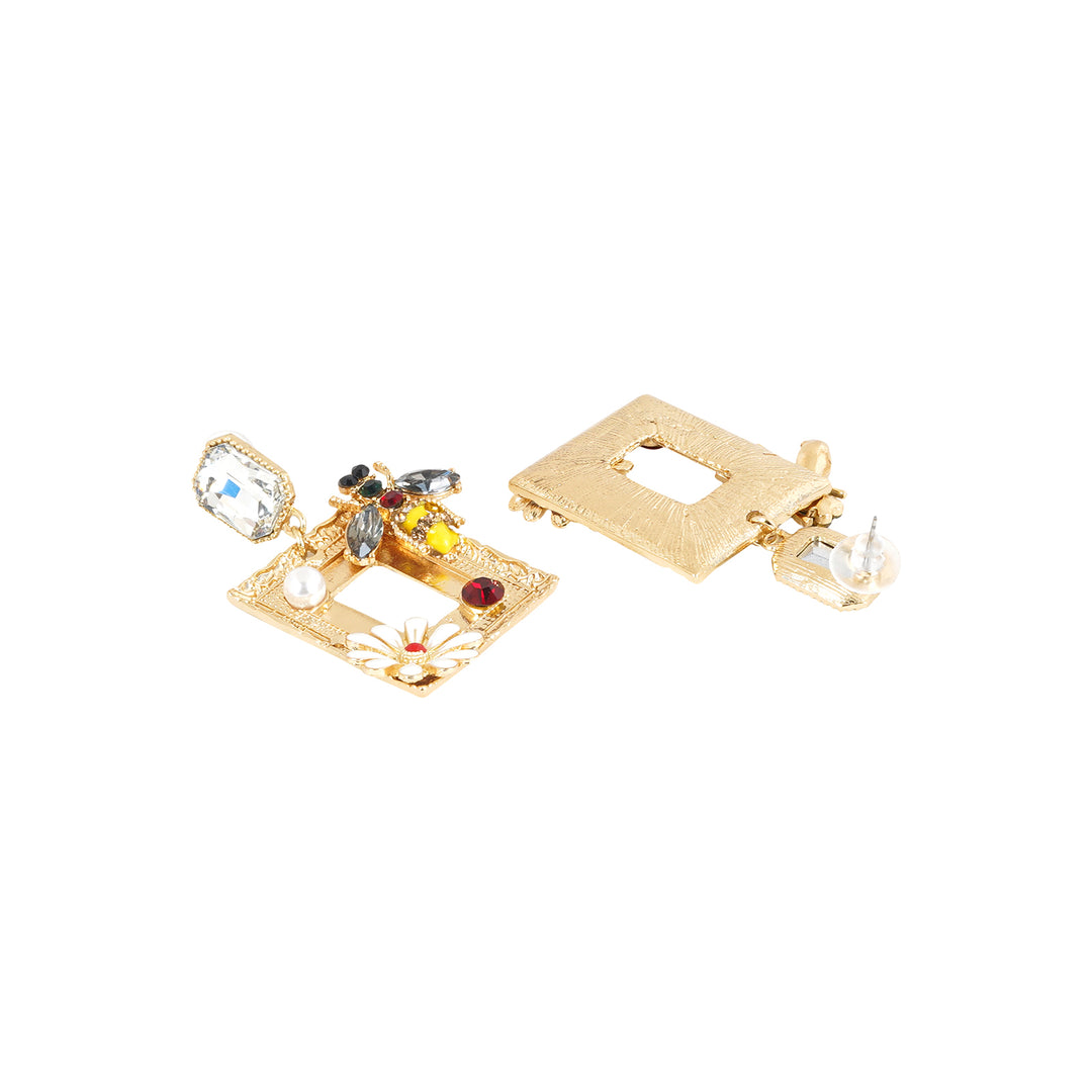 Bee Frame Floral Multicolour Earring
