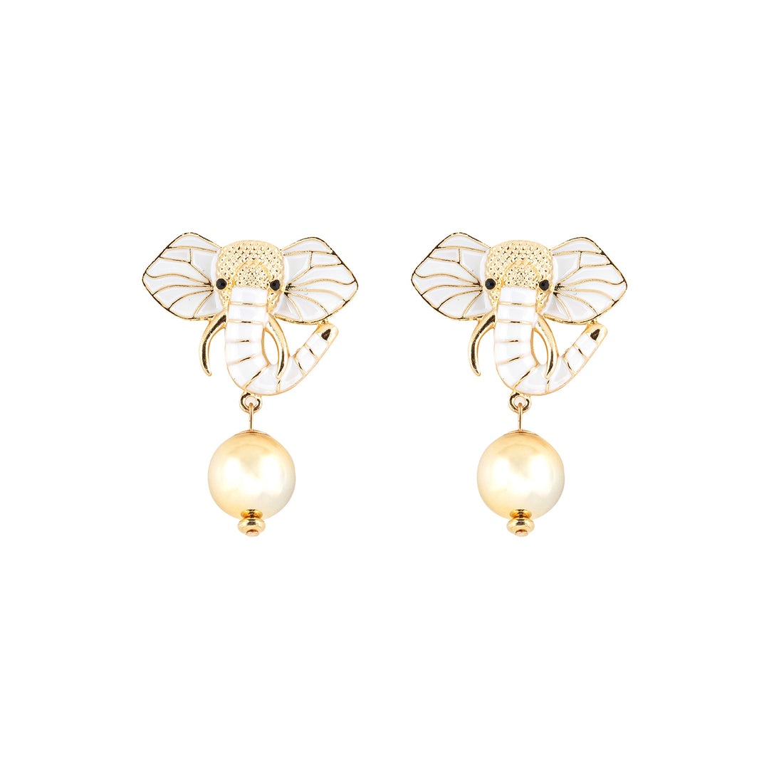 Eli The Elephant White And Gold Earring