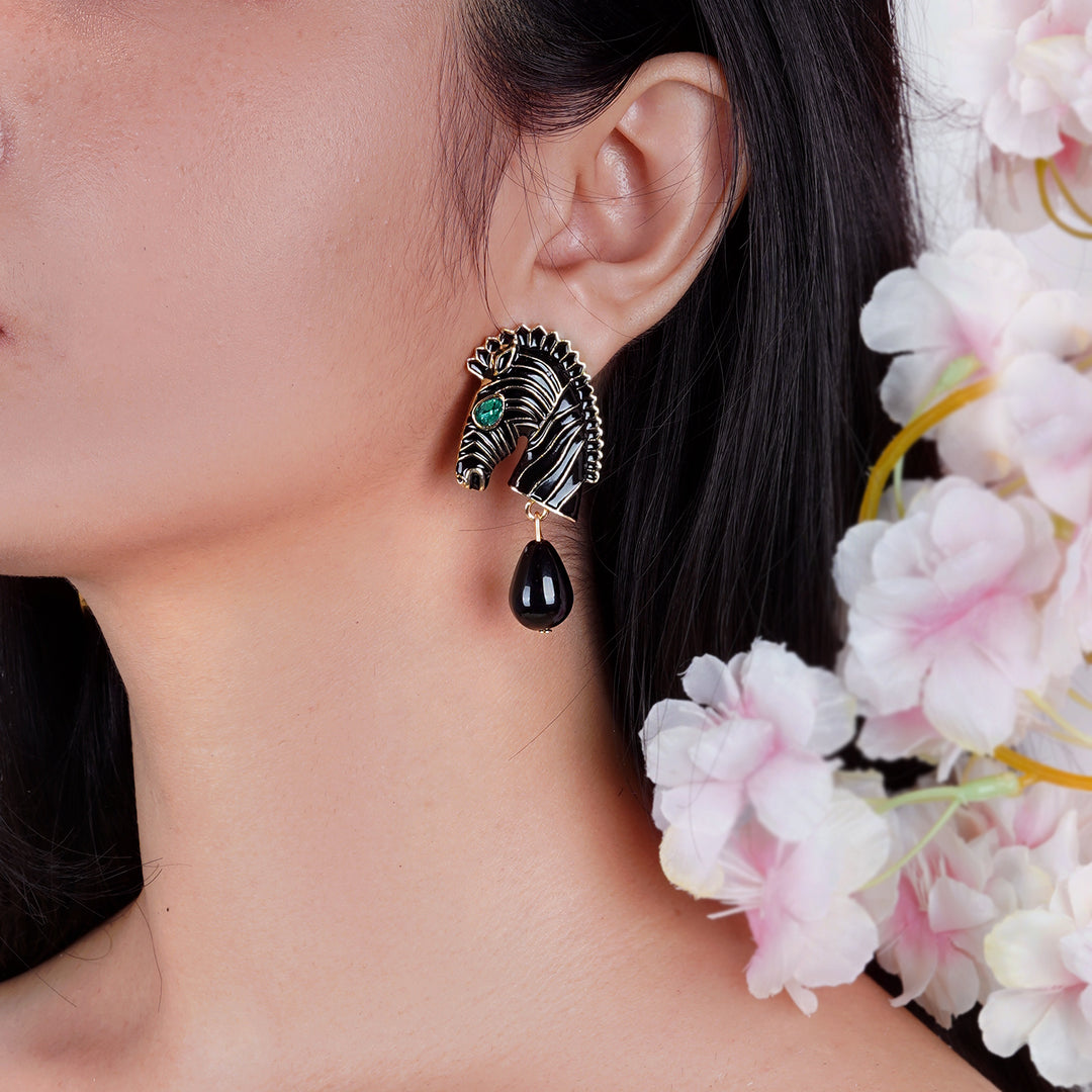 Zen Black And Gold Zebra Earrings