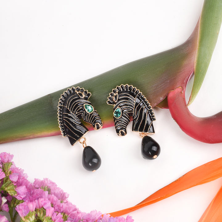 Zen Black And Gold Zebra Earrings