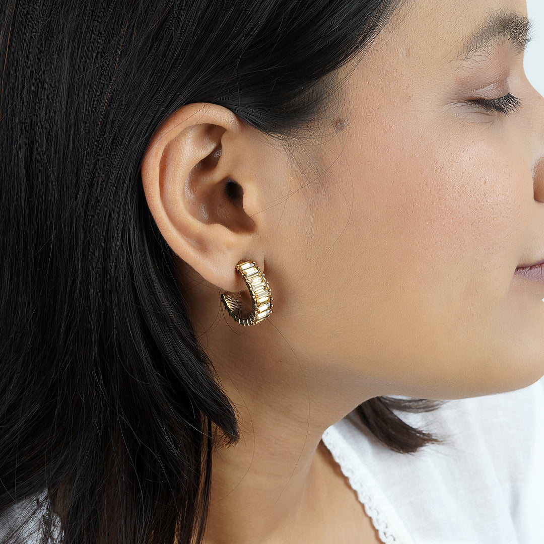 Ula Hoop Beige Stone Earrings