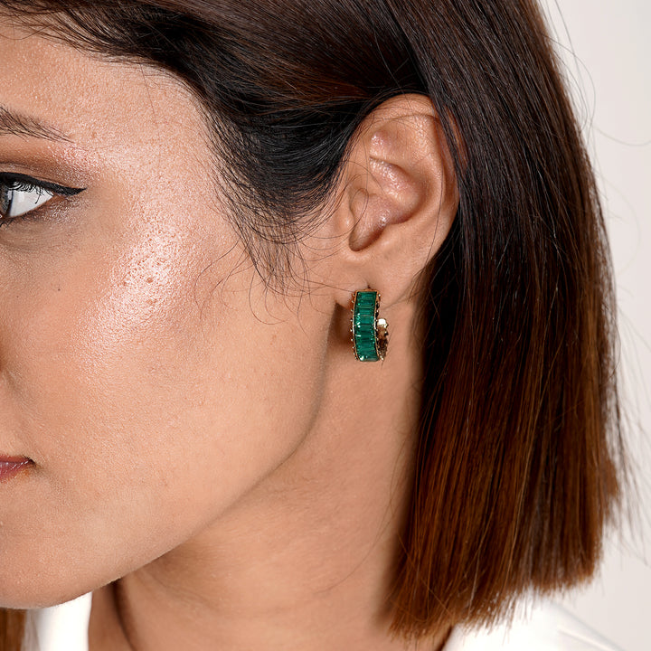 Ula Hoop Green Stone Earrings