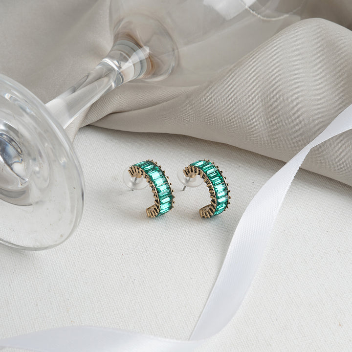 Ula Hoop Green Stone Earrings