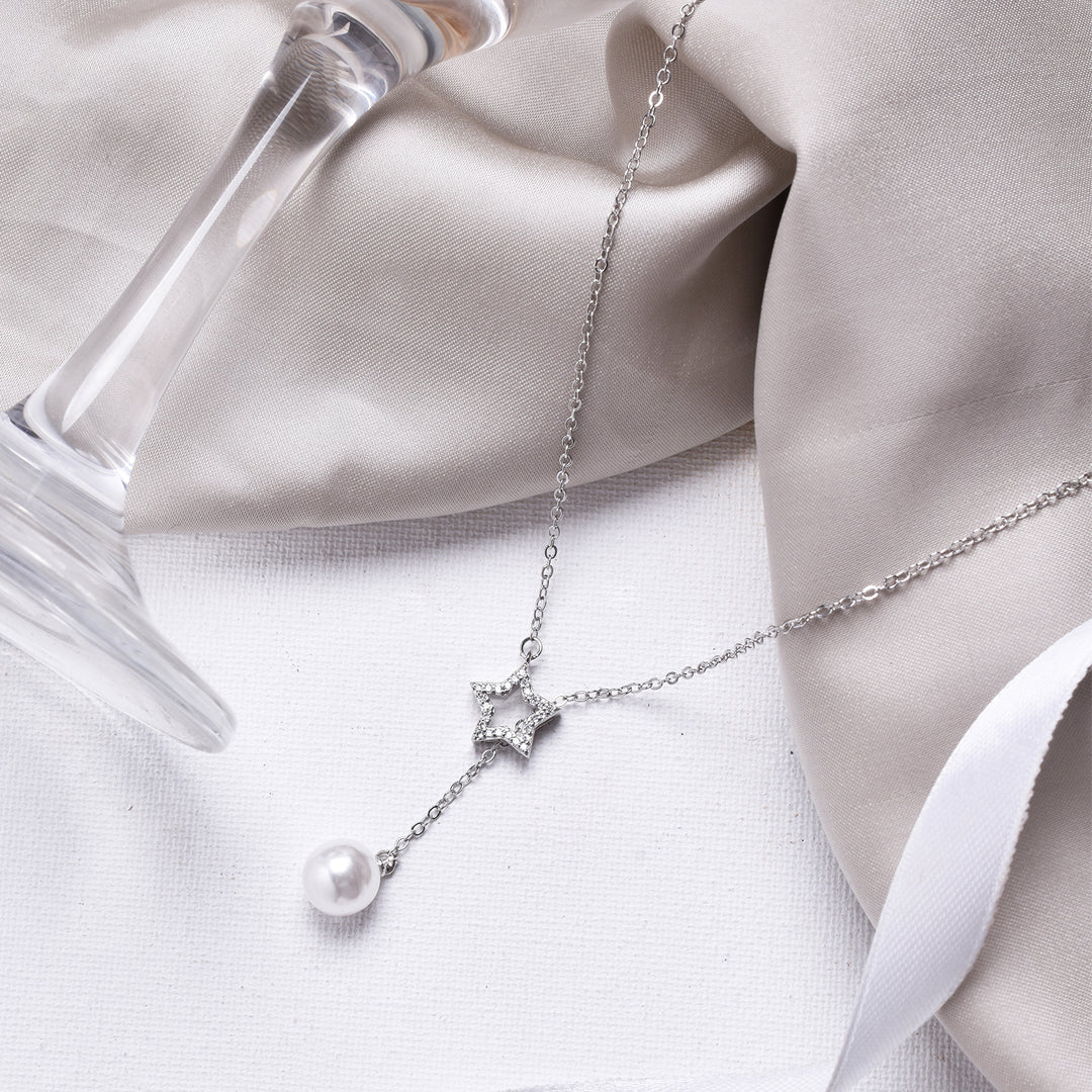 Star Drop Silver Necklace