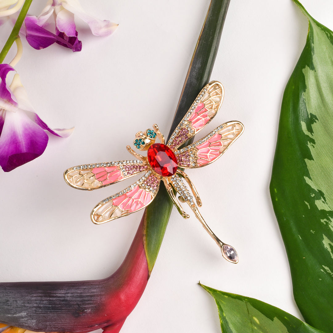 Vtg Whimsical Figural Brilliant Colorful Czech Glass Dragonfly Pink Orange Fuchsia Beauty A Gorgeous shops Brooch From Days gone By!