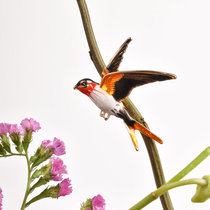 Aira Orange And White Bird Brooch