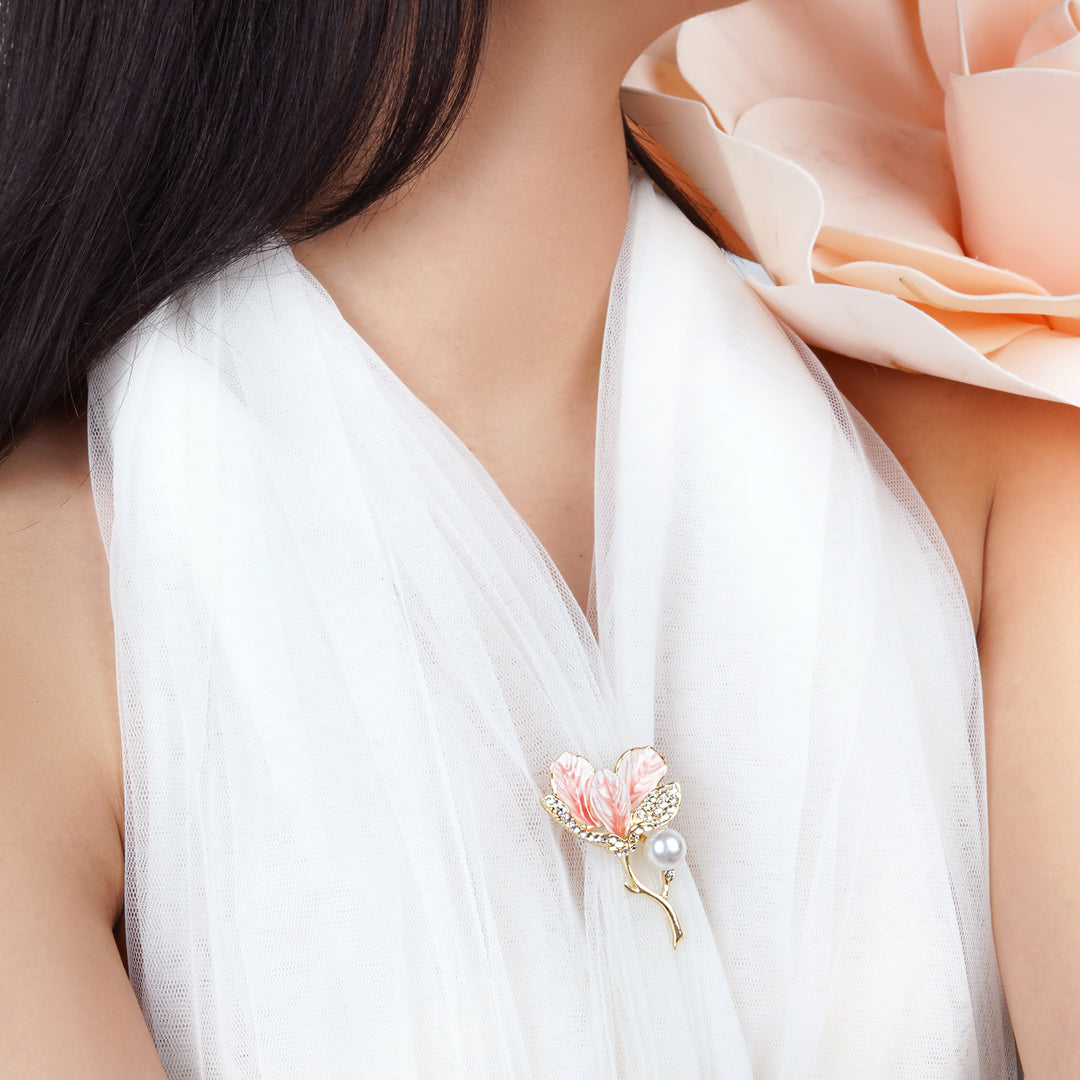 Irie Peach Tulip Rhinestone Brooch