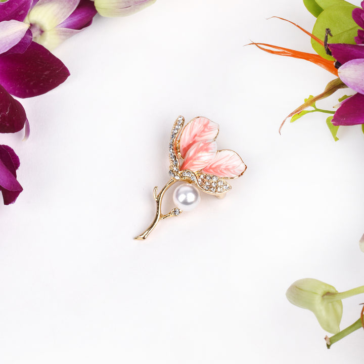 Irie Peach Tulip Rhinestone Brooch