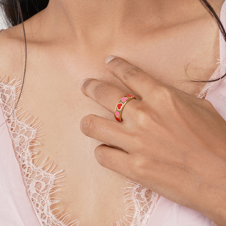 Cara Pink And Red Multicolour Ring