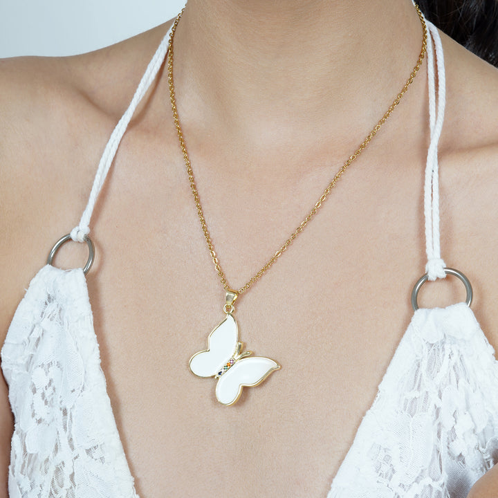 Zaria White Butterfly Charm Necklace