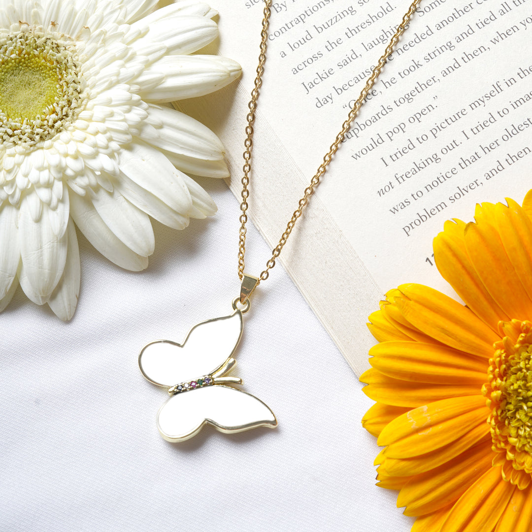 Zaria White Butterfly Charm Necklace