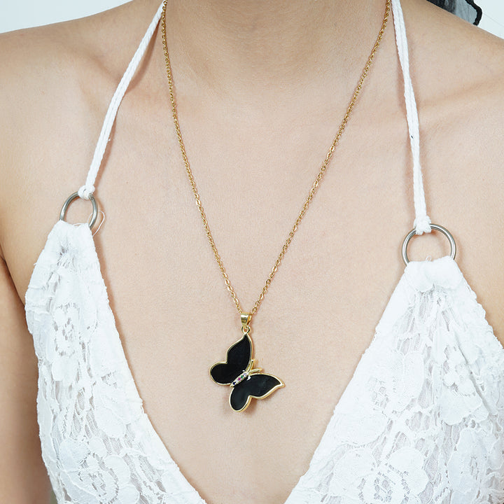 Zaria Black Butterfly Charm Necklace