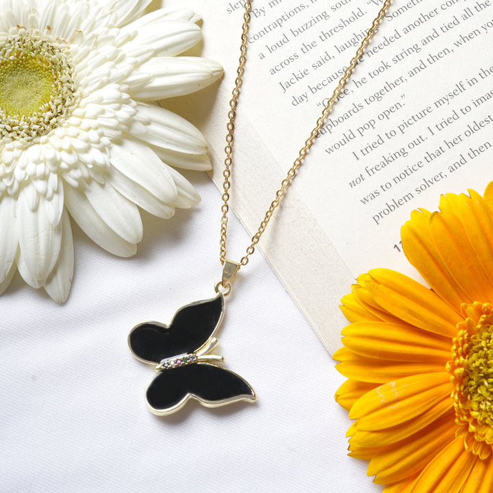 Zaria Black Butterfly Charm Necklace