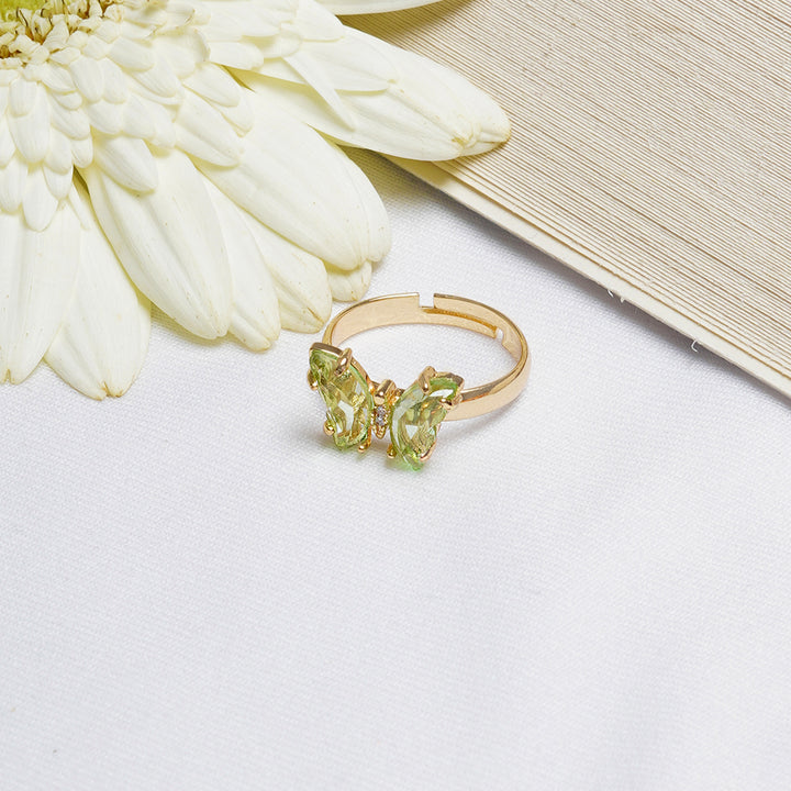 Mabel Butterfly Light Green Stone Ring