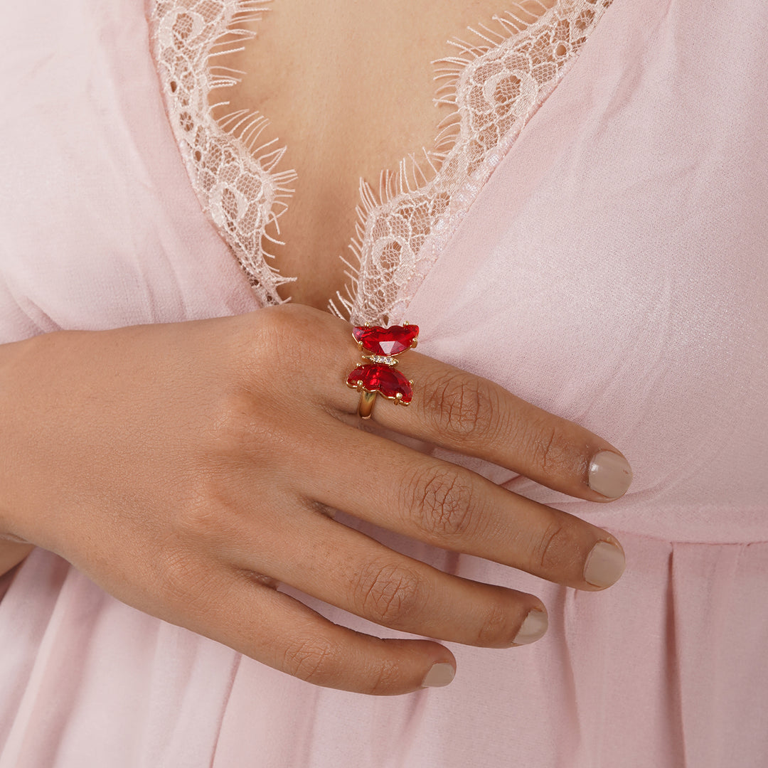 Mabel Butterfly Big Red Stone Ring