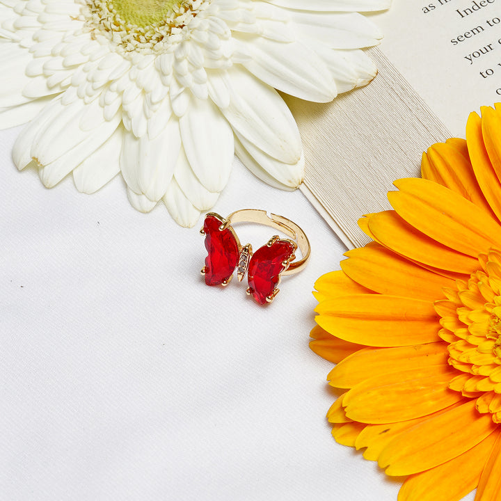 Mabel Butterfly Big Red Stone Ring
