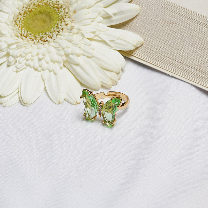 Mabel Butterfly Big Light Green Stone Ring