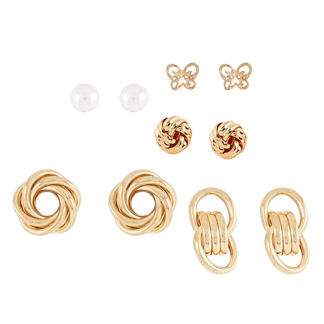 Pretzel Gold Stud Earring Set
